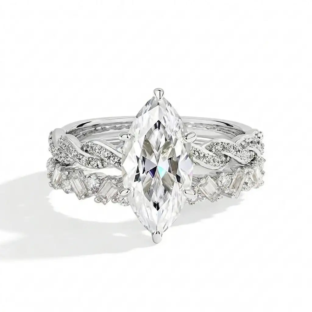 The Marquise Promise Ring — Silver ring set