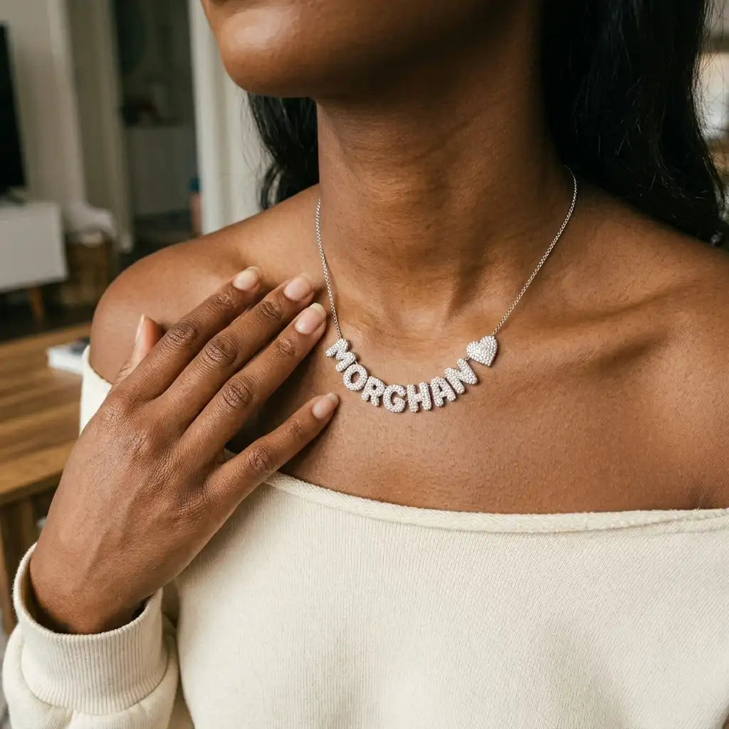 The Heartletter Pavé Name Necklace — product view 4