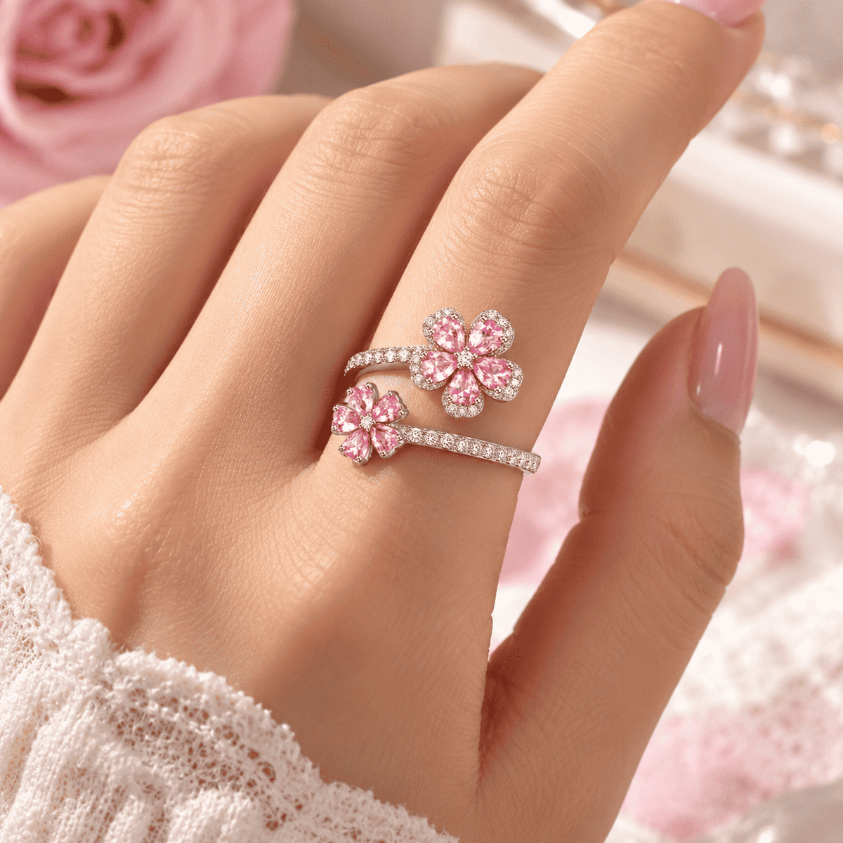 The Pink Bloom Open Ring — product view 6