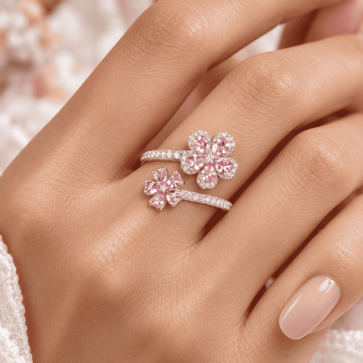 The Pink Bloom Open Ring — product view 3