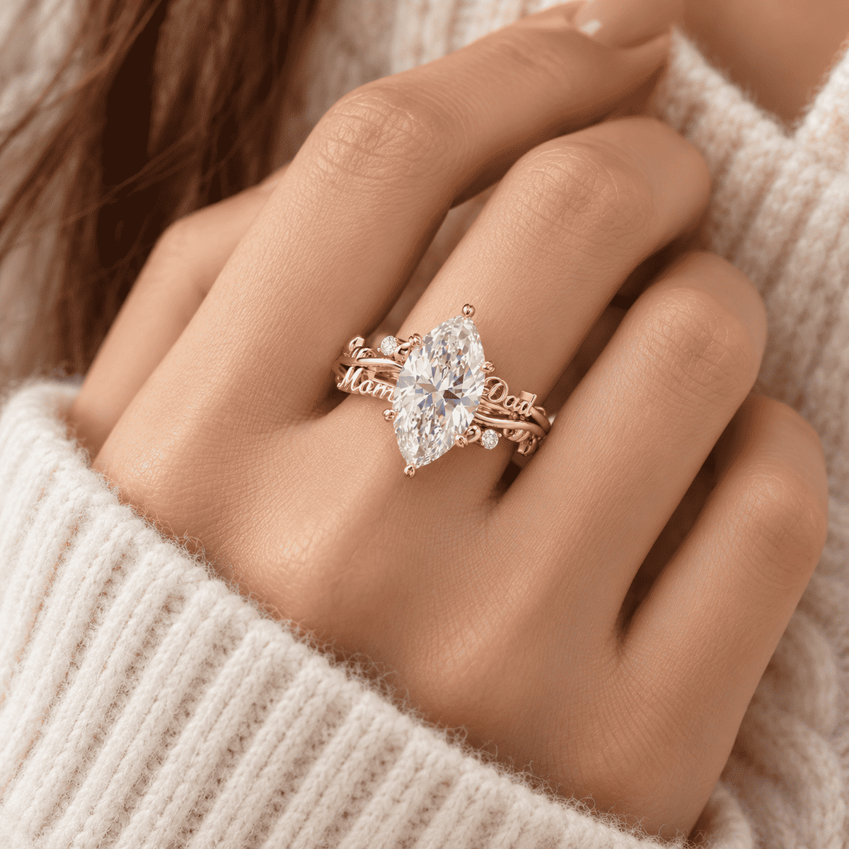 The Marquise Duet Name Ring — product view 2