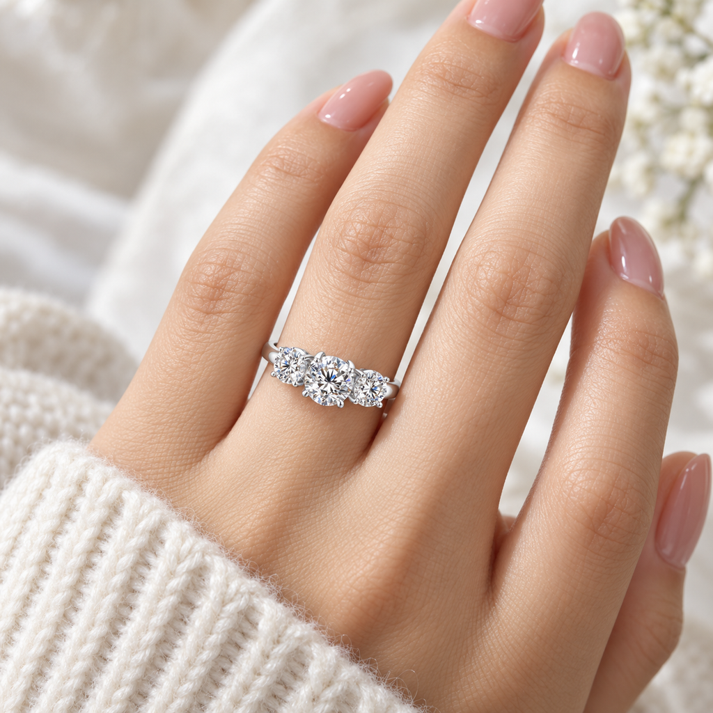Three-Stone Double claws Engagement Ring (3.0 ct. tw)