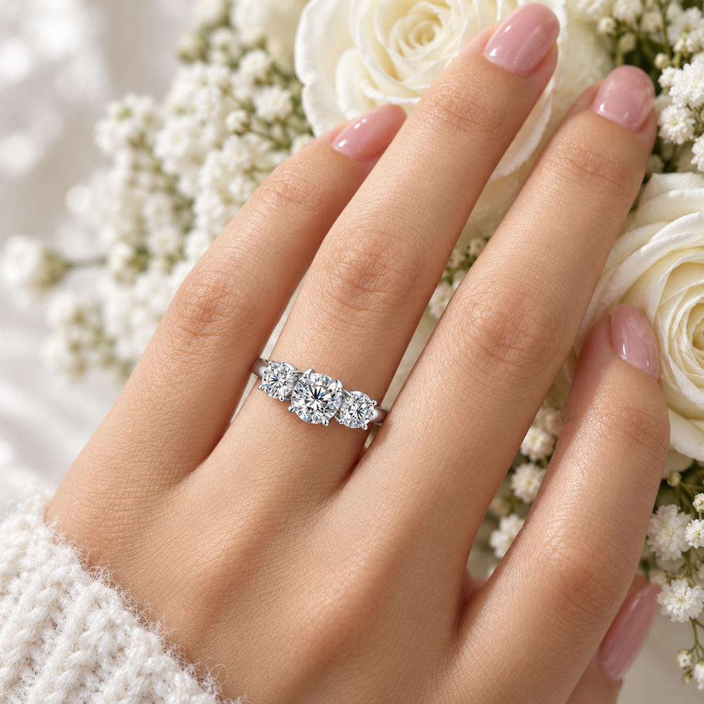 Three-Stone Double claws Engagement Ring (3.0 ct. tw)