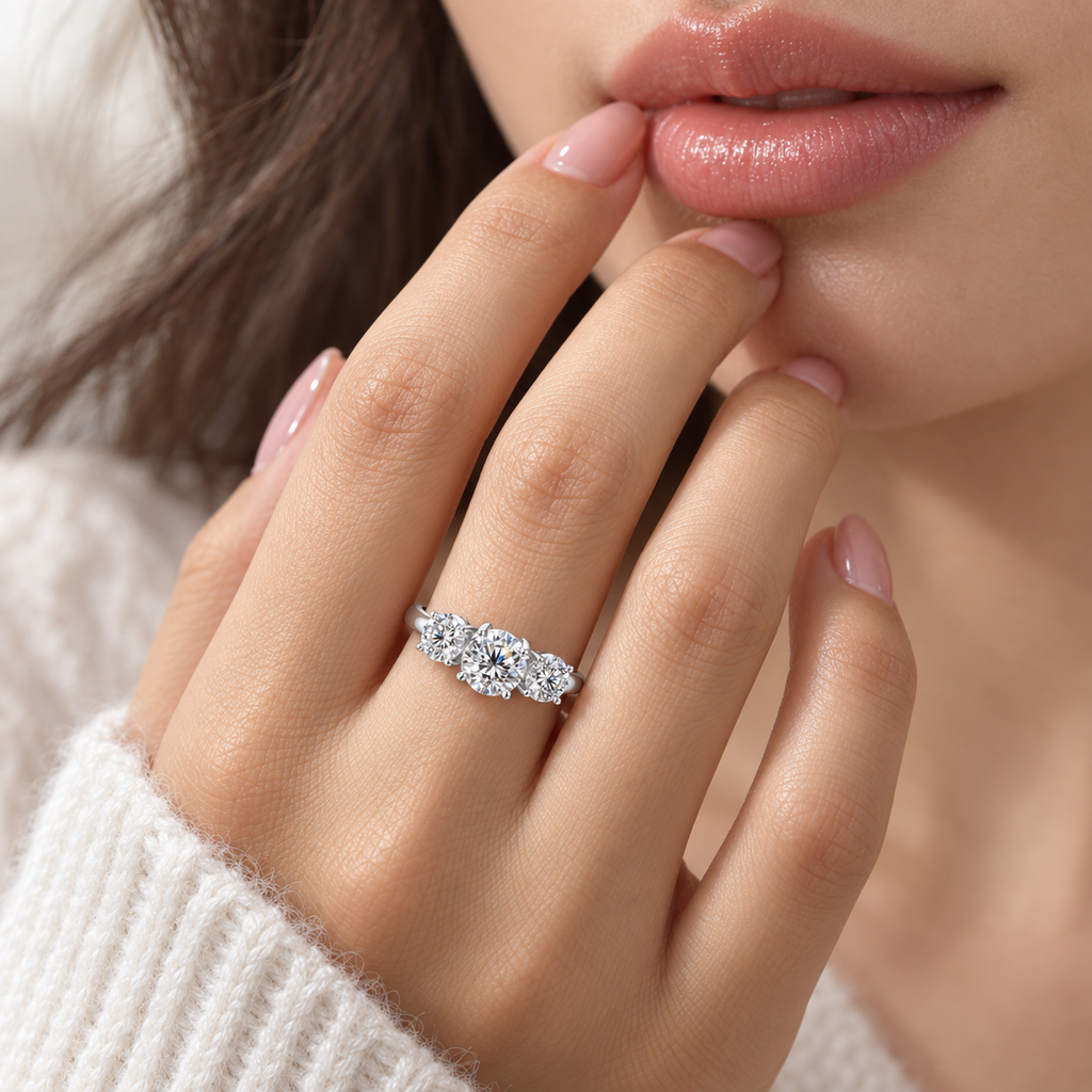 Three-Stone Double claws Engagement Ring (3.0 ct. tw)