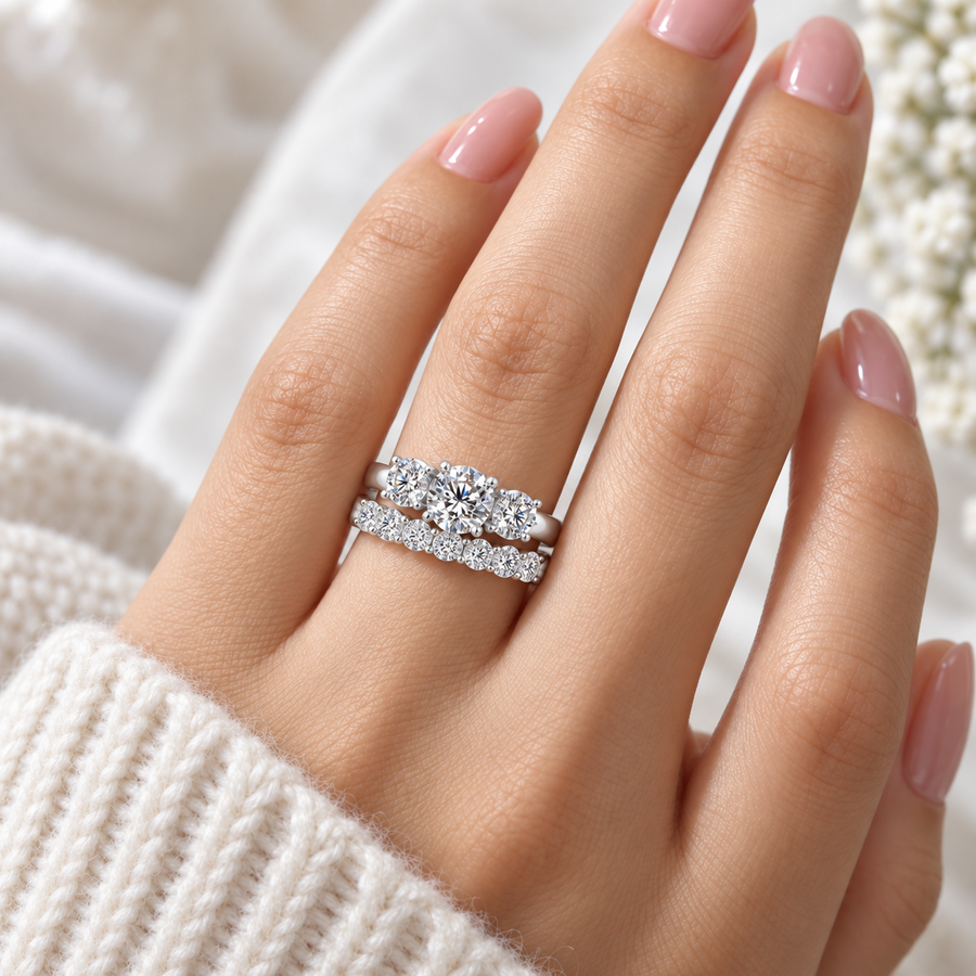 Three-Stone Double claws Engagement Ring (3.0 ct. tw)