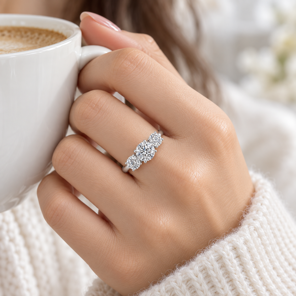 Three-Stone Double claws Engagement Ring (3.0 ct. tw)
