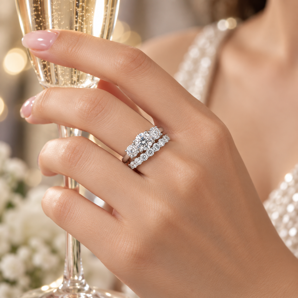 Three-Stone Double claws Engagement Ring (3.0 ct. tw)