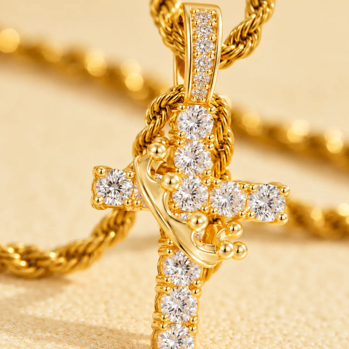 Aurelia gold-tone crowned cross pendant with rope chain