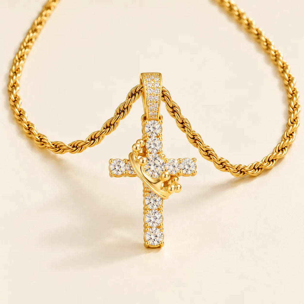 Aurelia gold-tone crowned cross pendant with rope chain