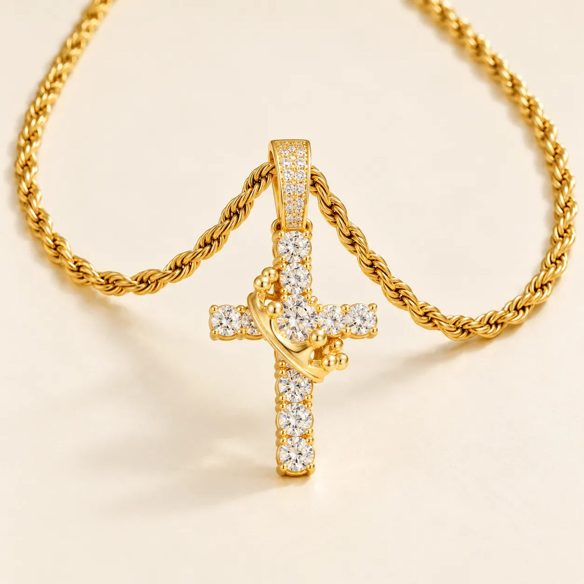 Aurelia gold-tone crowned cross pendant with rope chain