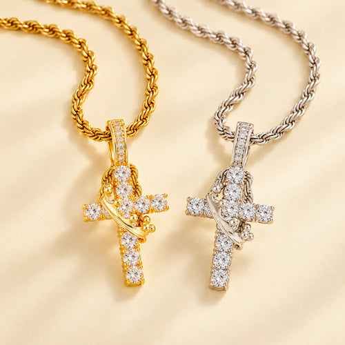 Aurelia crowned cross necklace in gold tone and silver tone, each sold individually