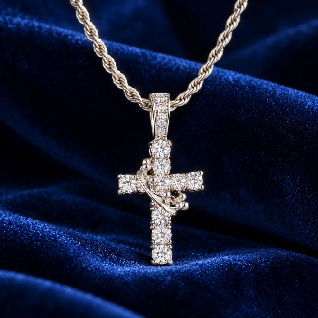 Aurelia silver-tone crowned cross pendant with rope chain