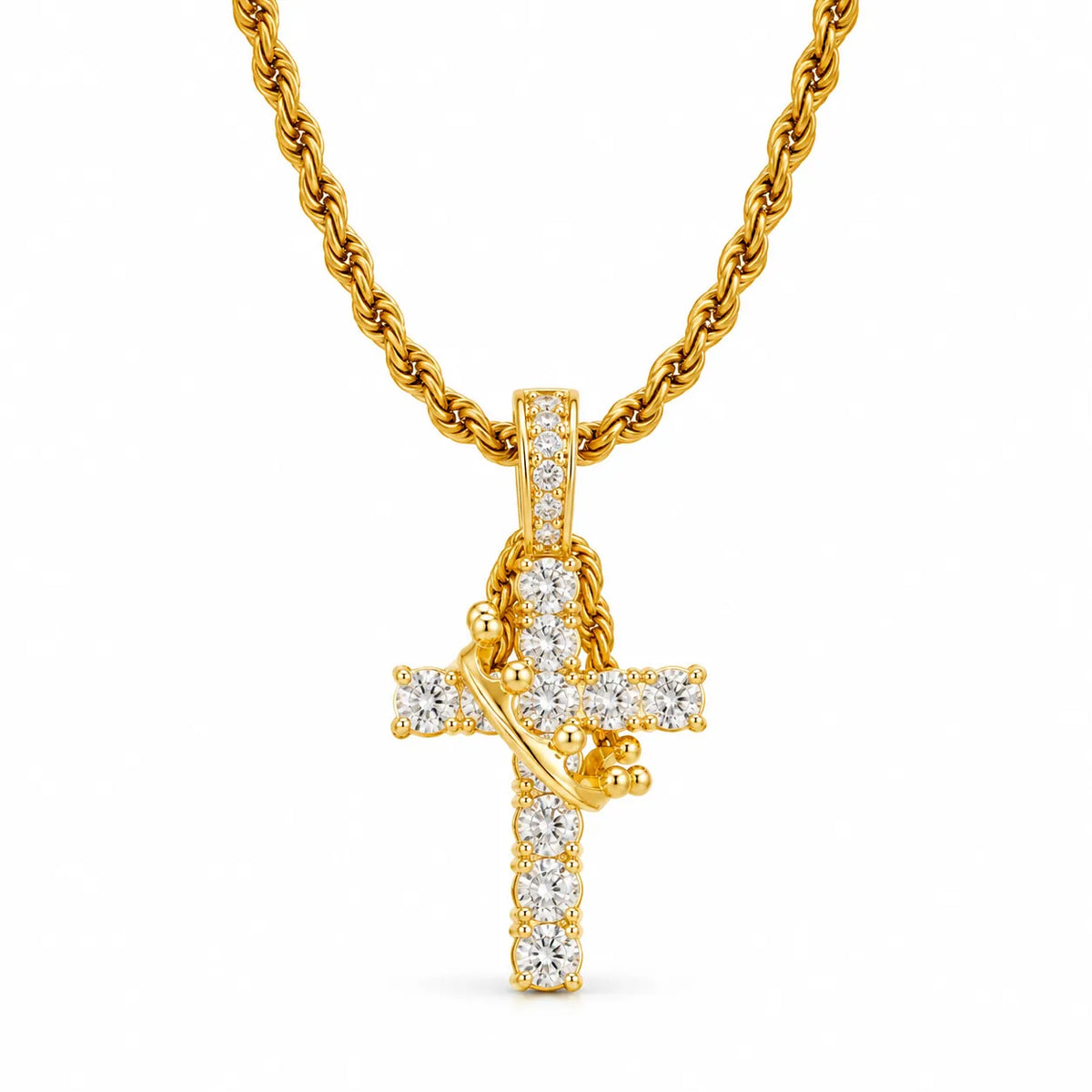 Aurelia gold-tone crowned cross pendant with rope chain
