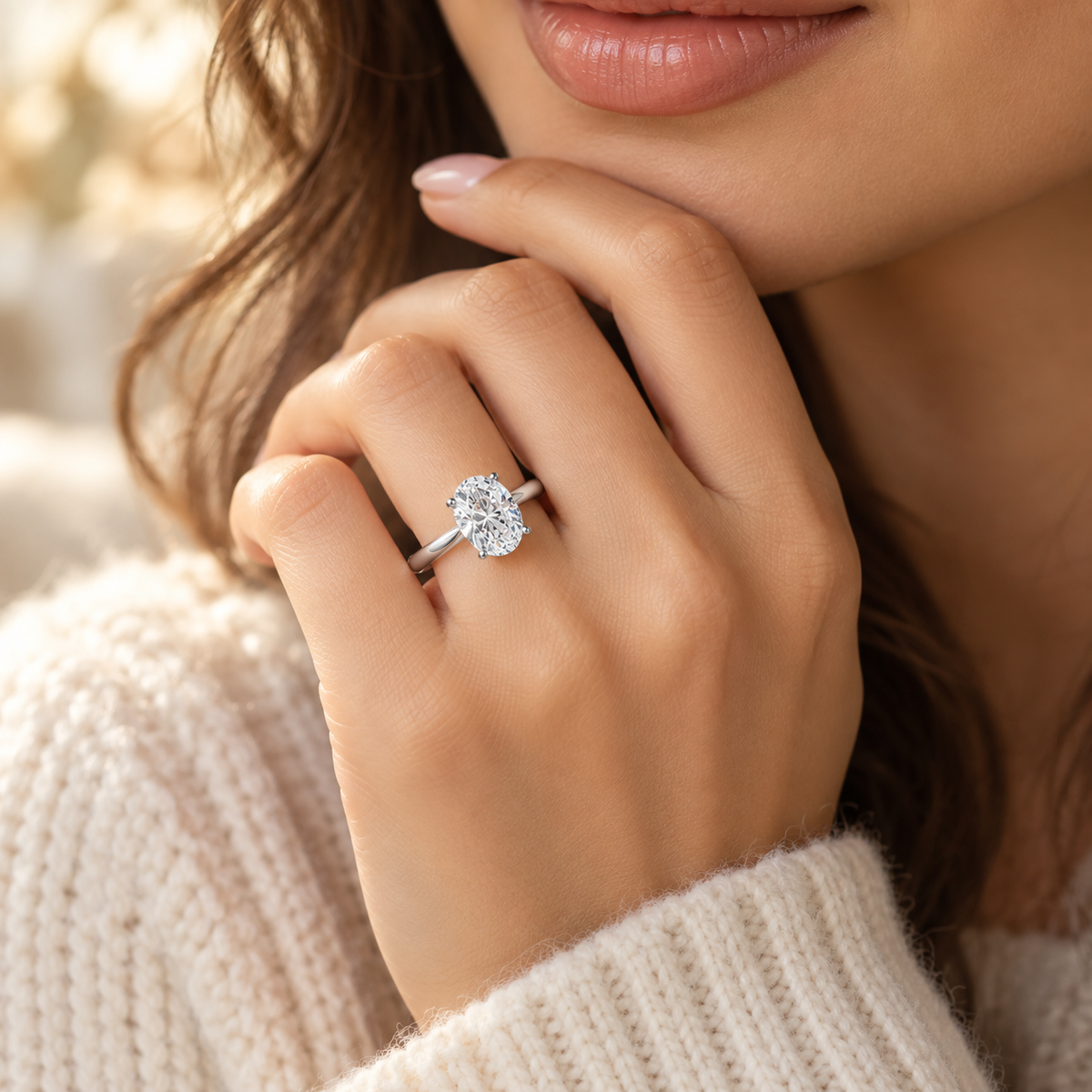 The Ever After Solitaire Ring in Silver worn on the hand