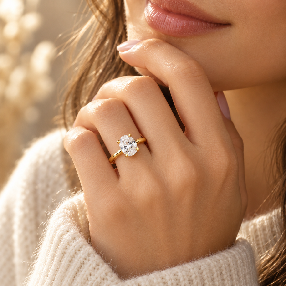 The Ever After Solitaire Ring in Gold worn on the hand