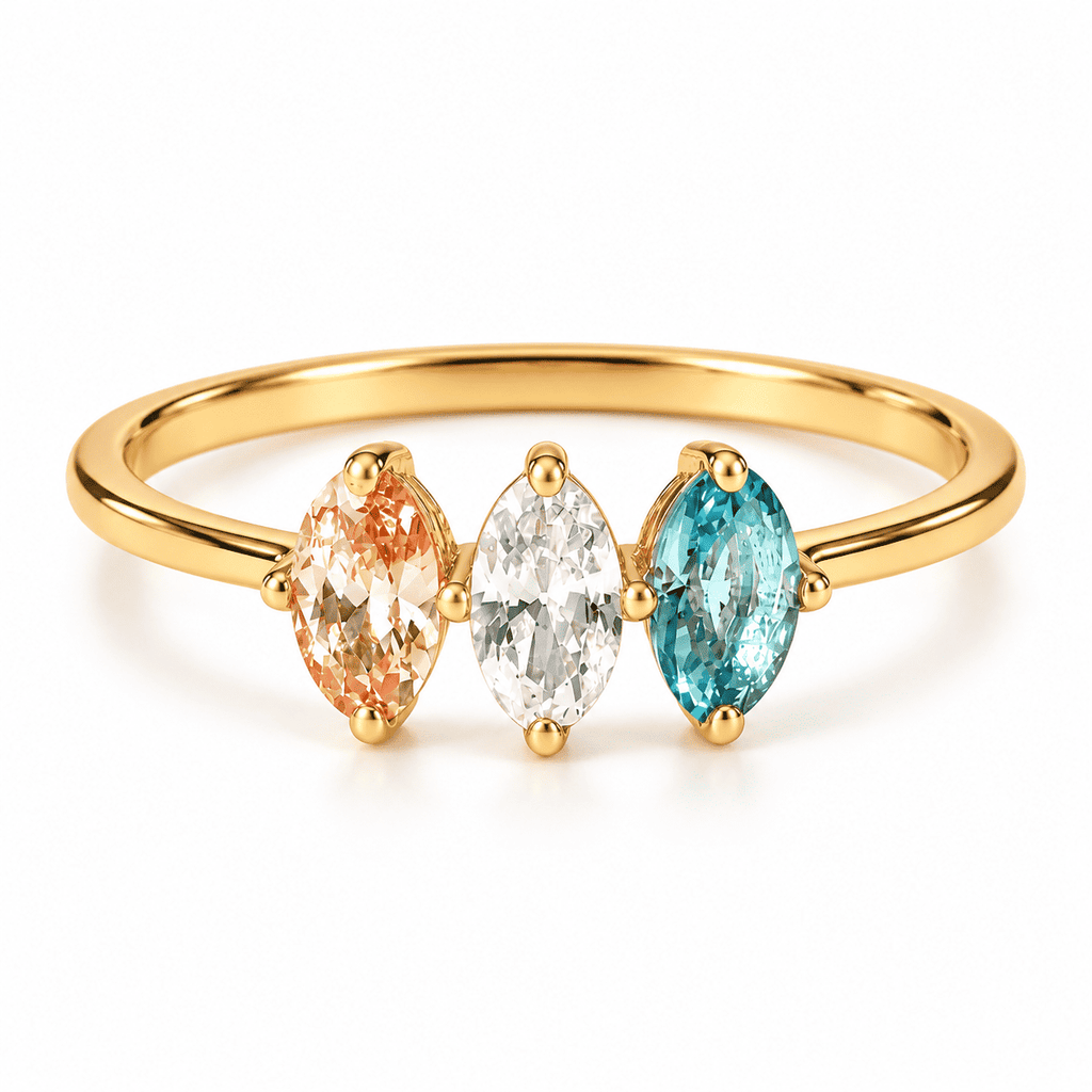 Gold-color Marquise Story Ring with three marquise birthstones