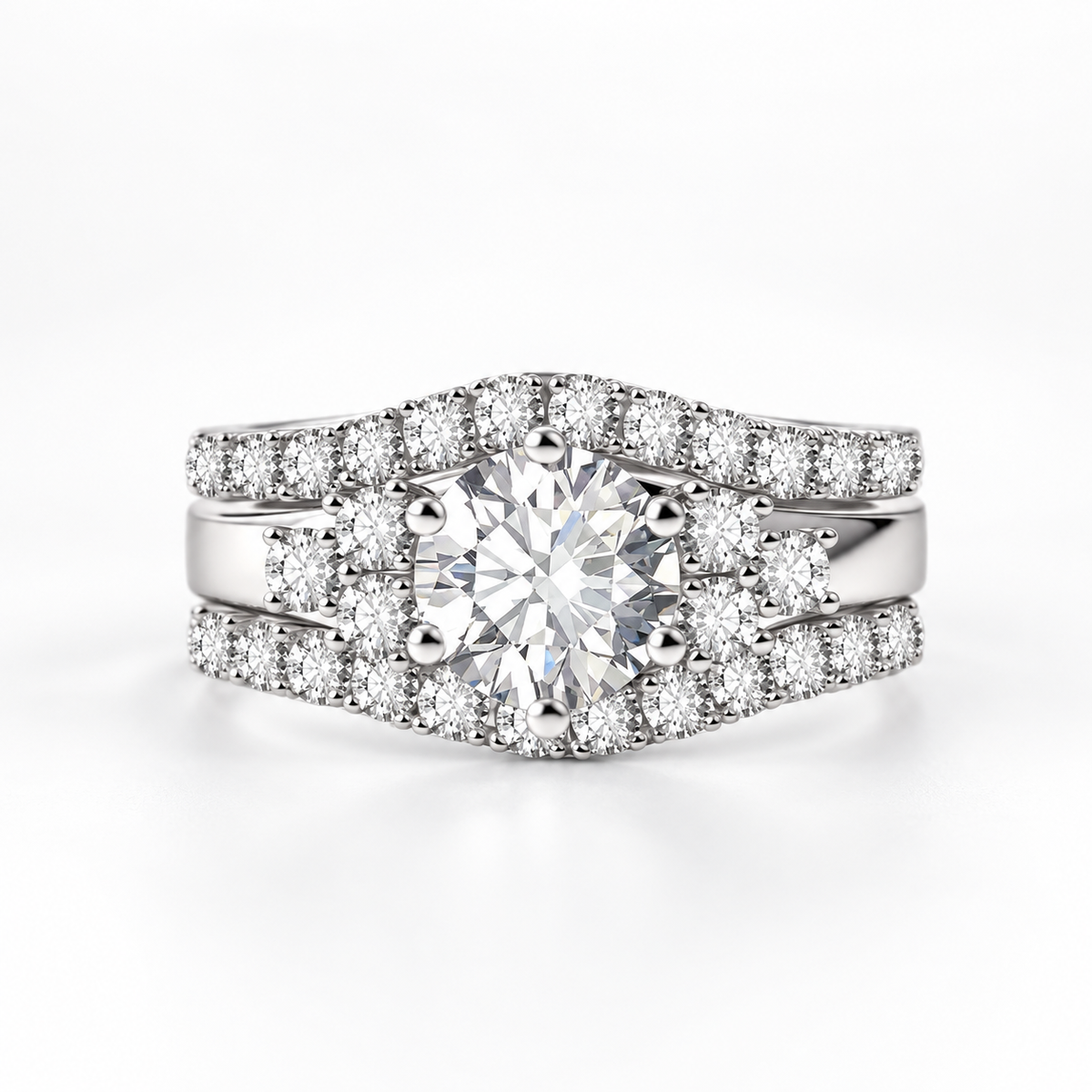 The Timeless Embrace Ring Set in Silver on a white background