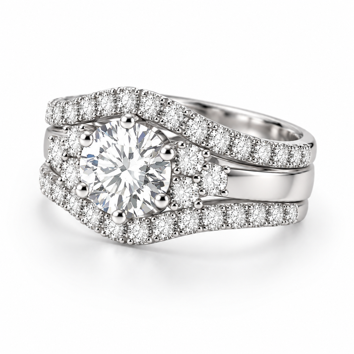 The Timeless Embrace Ring Set in Silver — angled setting detail