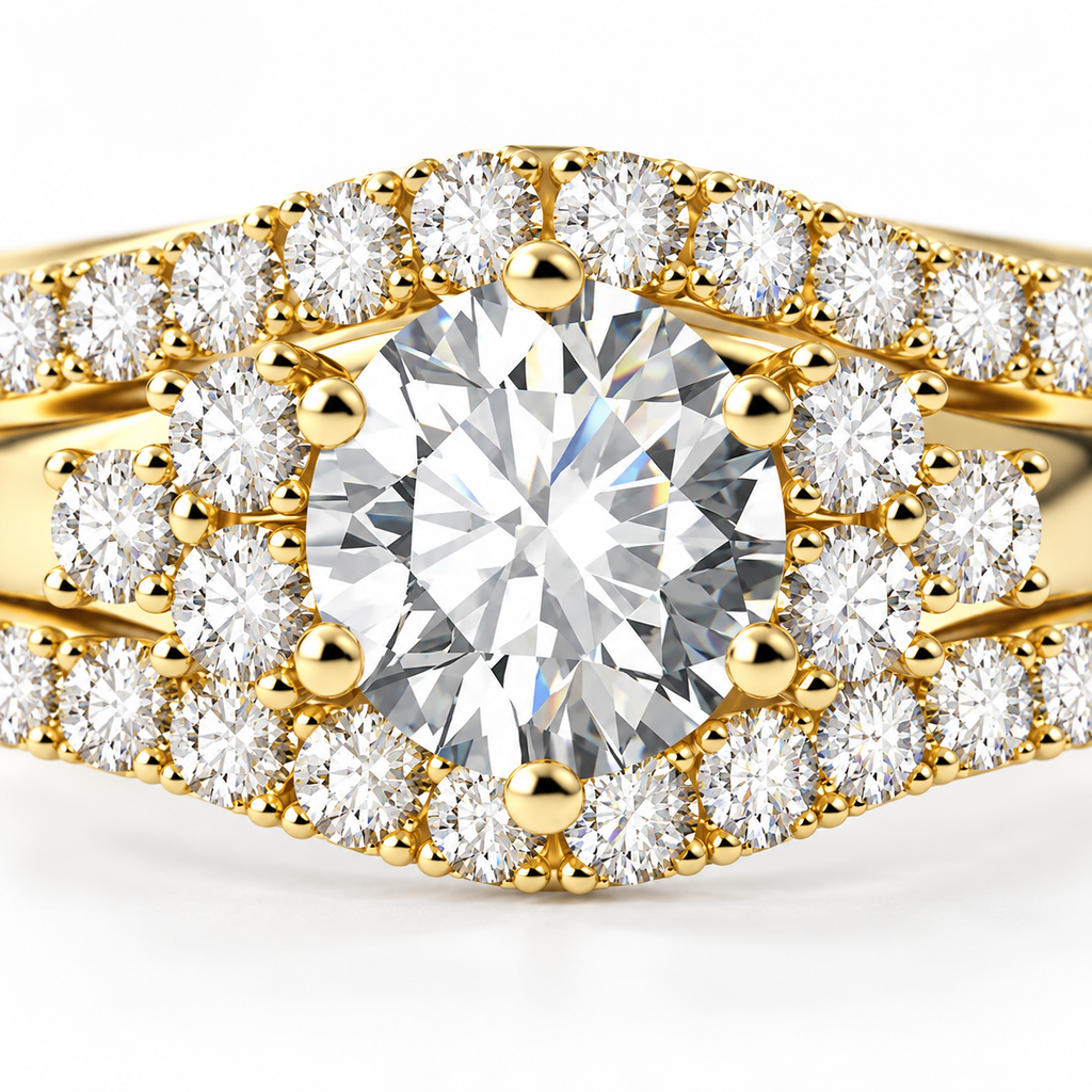 The Timeless Embrace Ring Set in Gold — moissanite detail