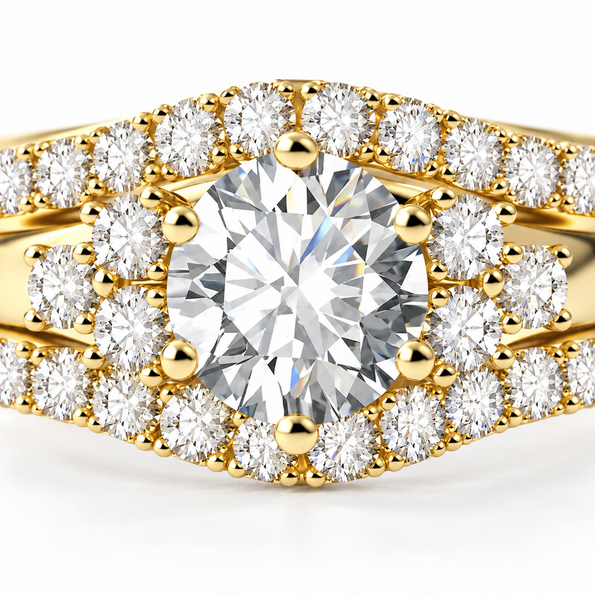 The Timeless Embrace Ring Set in Gold — moissanite detail
