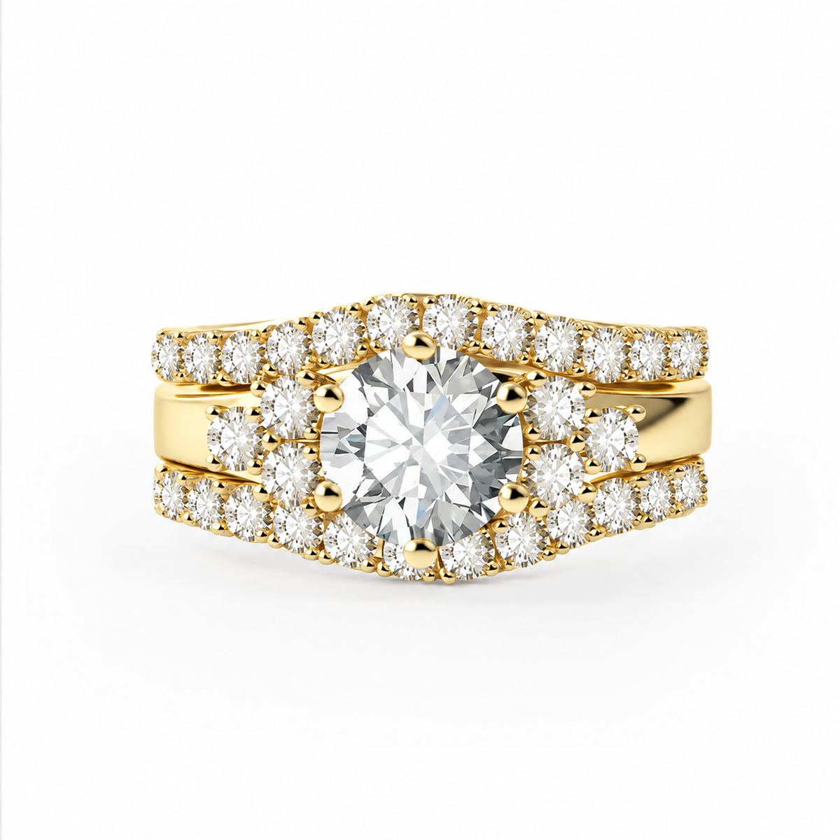 The Timeless Embrace Ring Set in Gold on a white background