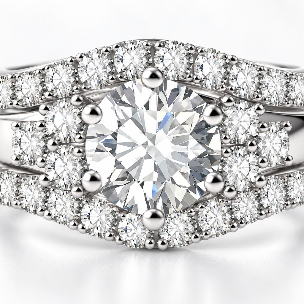 The Timeless Embrace Ring Set in Silver — center stone close-up