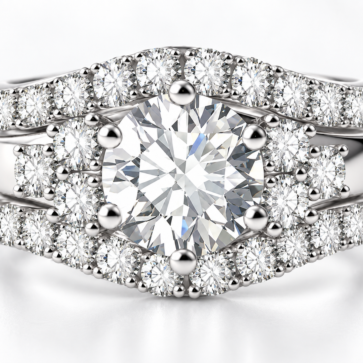 The Timeless Embrace Ring Set in Silver — center stone close-up